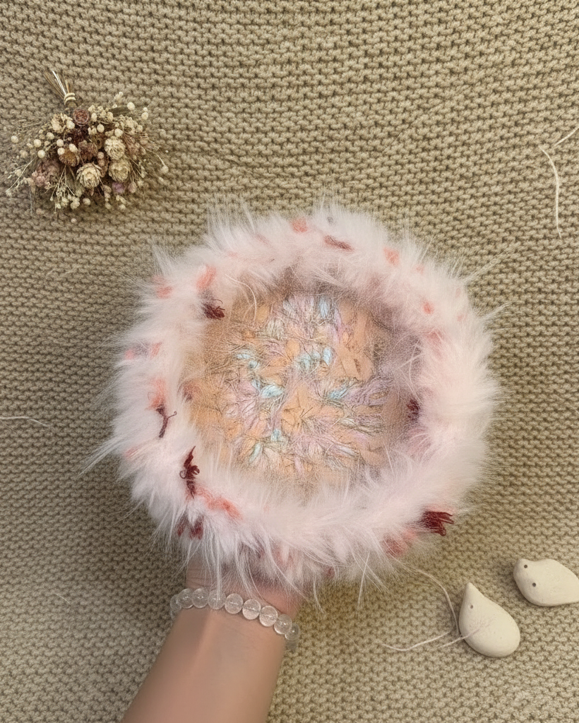 Handmade Pink Fluffy Crochet Tray