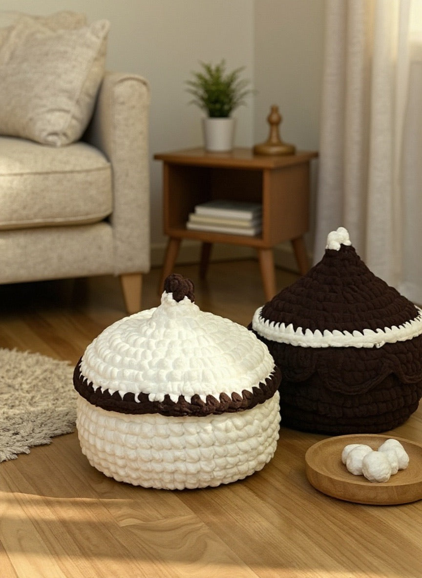 Handmade Chestnut Crochet Storage Basket with Lid
