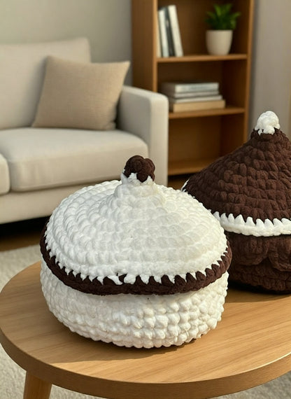 Handmade Chestnut Crochet Storage Basket with Lid