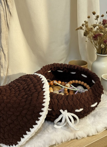 Handmade Chestnut Crochet Storage Basket with Lid