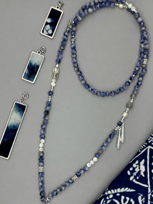 Sodalite Harmony Set – Hmong Batik Pendant Necklace & Bracelet