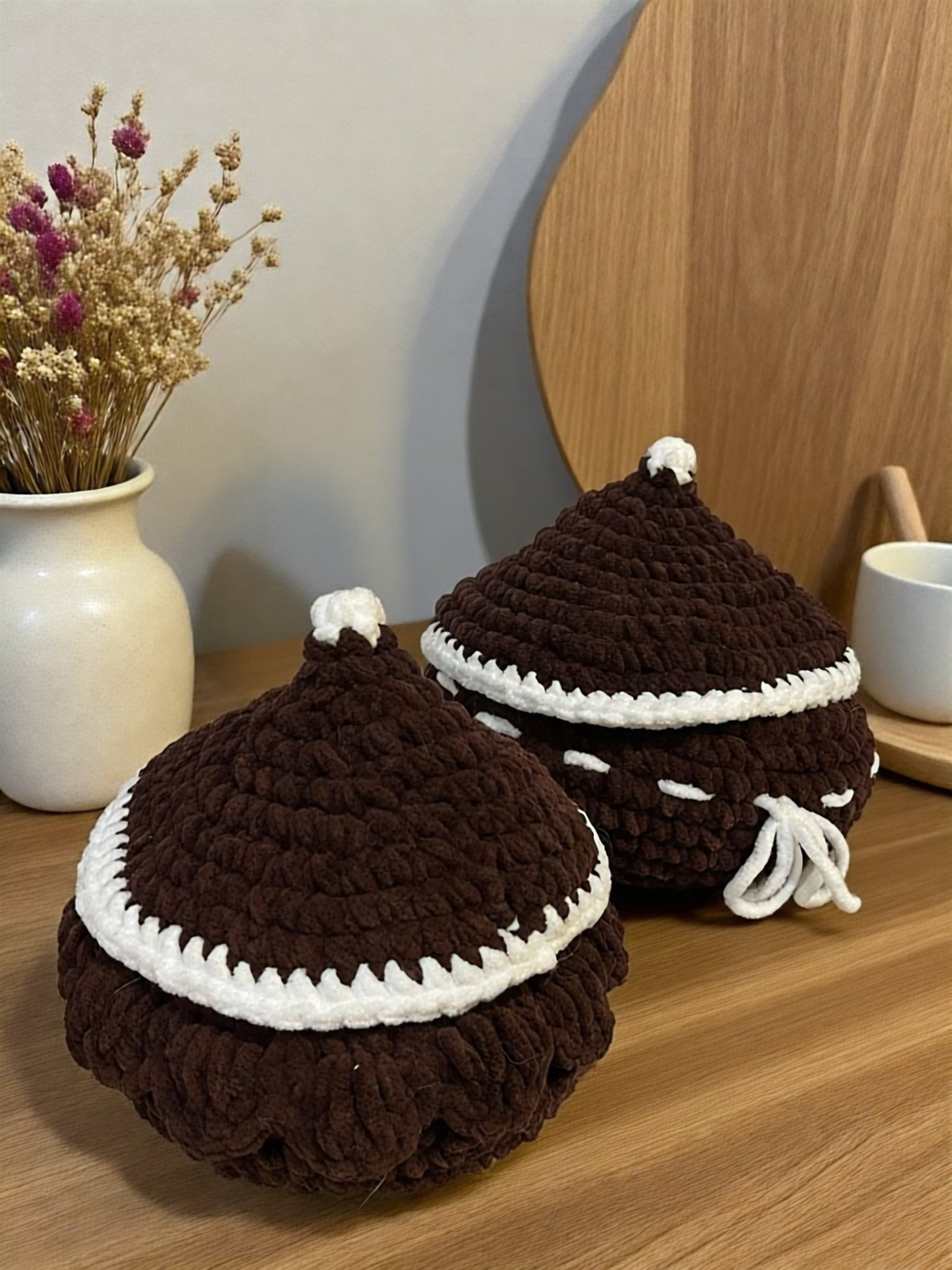 Handmade Chestnut Crochet Storage Basket with Lid