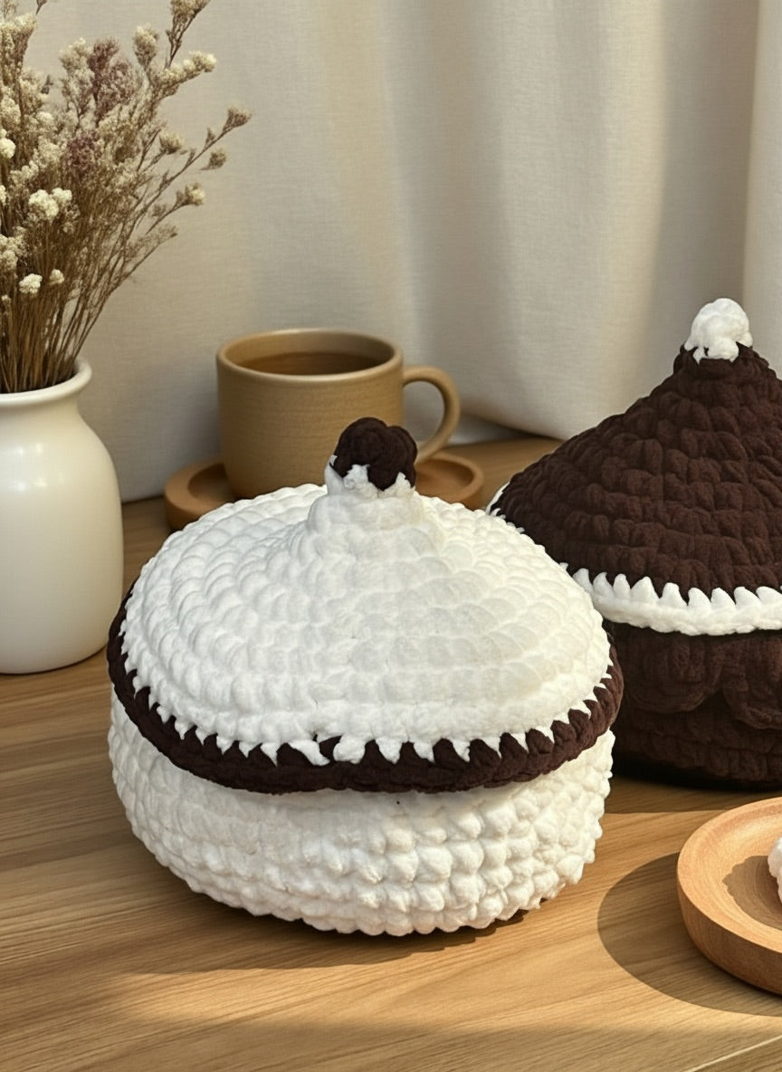 Handmade Chestnut Crochet Storage Basket with Lid
