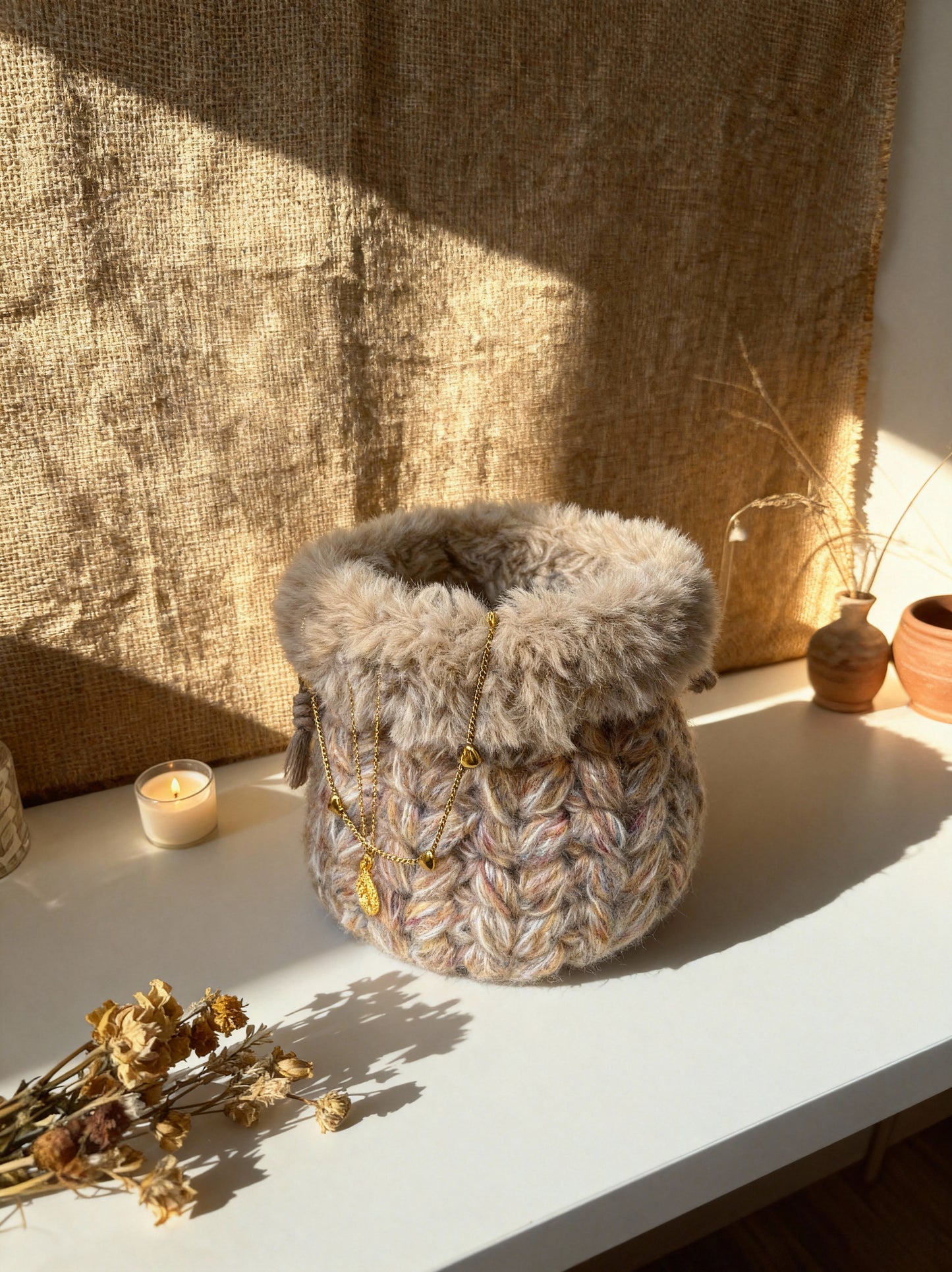 Handmade Crochet Drawstring Storage Bag