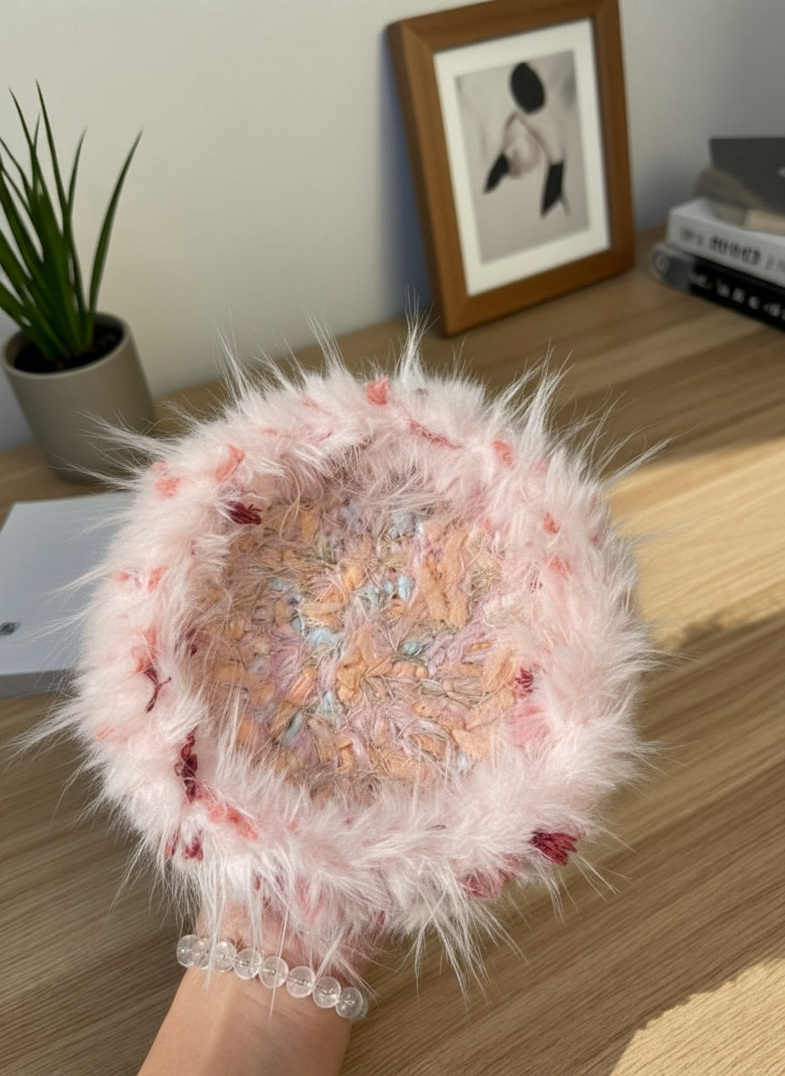 Handmade Pink Fluffy Crochet Tray