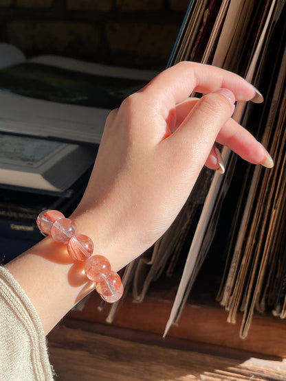 Rose-Tone Crystal & Clear Quartz Bracelet with Red Cypress Wood