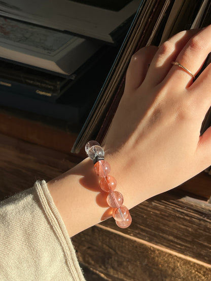 Rose-Tone Crystal & Clear Quartz Bracelet with Red Cypress Wood