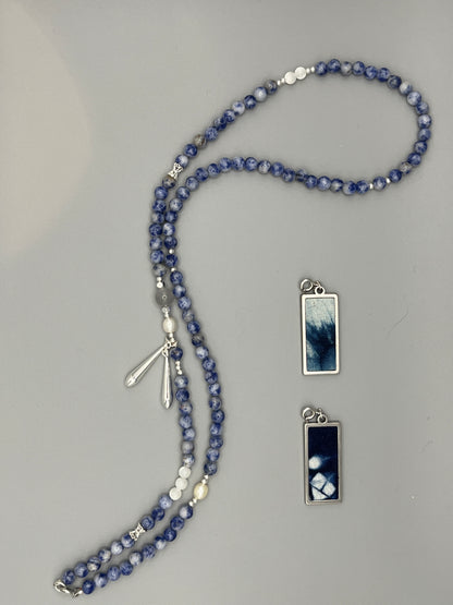 Sodalite Harmony Set – Hmong Batik Pendant Necklace & Bracelet