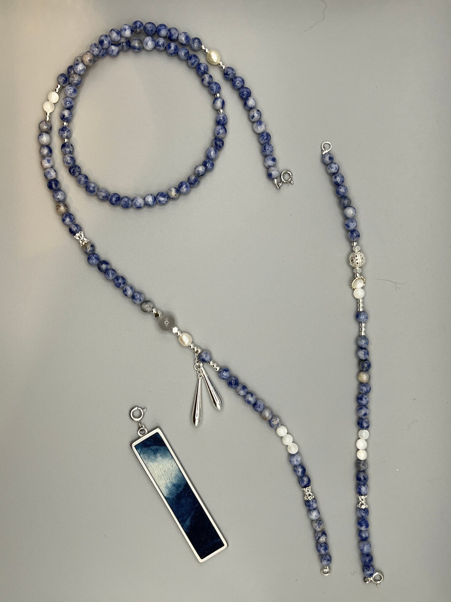 Sodalite Harmony Set – Hmong Batik Pendant Necklace & Bracelet