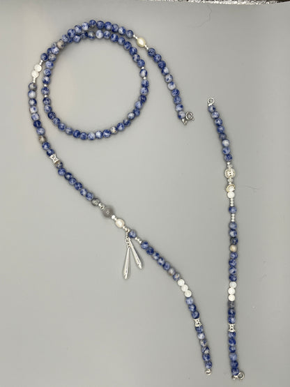 Sodalite Harmony Set – Hmong Batik Pendant Necklace & Bracelet