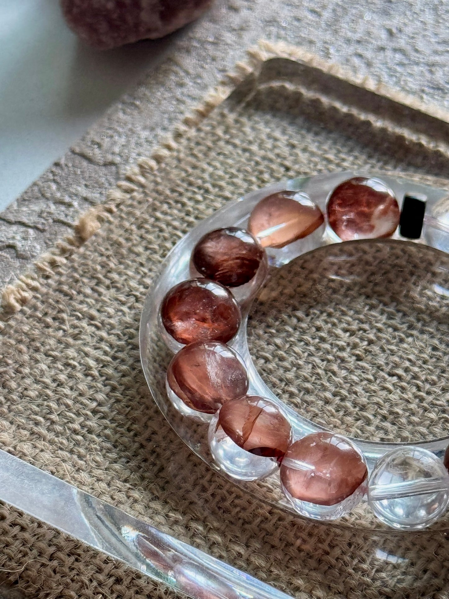 Rose-Tone Crystal & Clear Quartz Bracelet with Red Cypress Wood